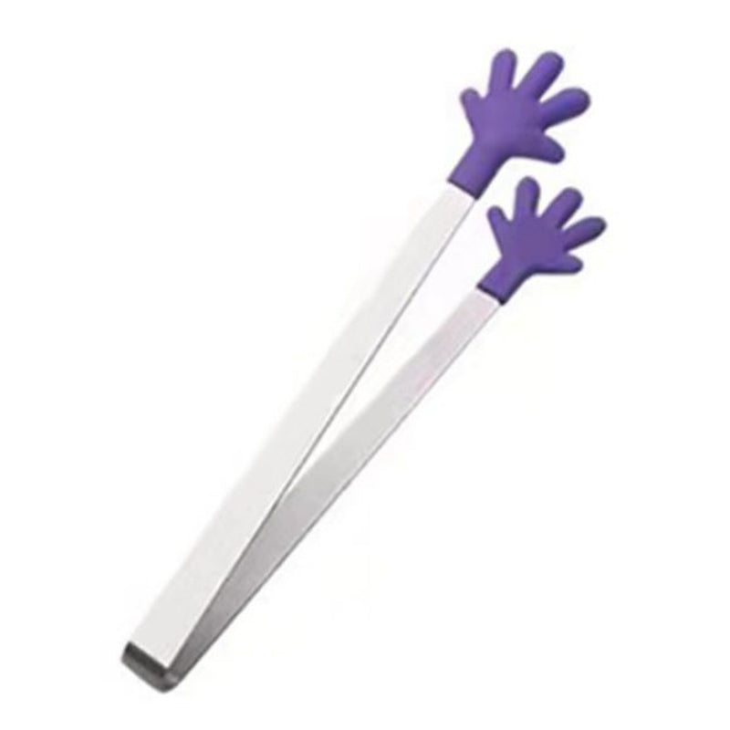 Cute Hand Shape Food Tong 430 Stainless Steel + Silicone Snack Dessert Cake Clip (No FDA Certificate, BPA Free)