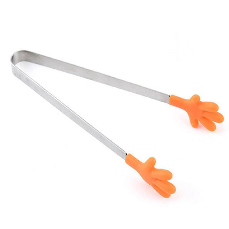 Cute Hand Shape Food Tong 430 Stainless Steel + Silicone Snack Dessert Cake Clip (No FDA Certificate, BPA Free)
