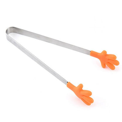 Cute Hand Shape Food Tong 430 Stainless Steel + Silicone Snack Dessert Cake Clip (No FDA Certificate, BPA Free)