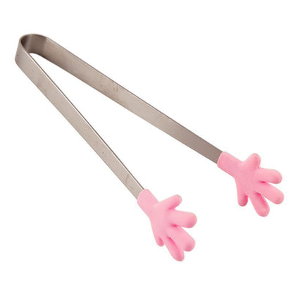 Cute Hand Shape Food Tong 430 Stainless Steel + Silicone Snack Dessert Cake Clip (No FDA Certificate, BPA Free)