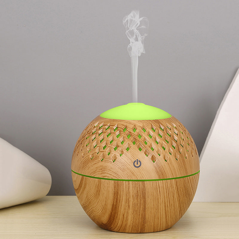 200ml Wood Grain Hollow Air Humidifier Mini Silent Mist Maker Fog Sprayer with Colorful Light for Home, Office (with CE)
