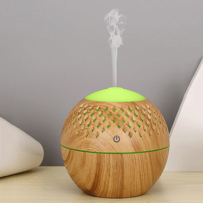 200ml Wood Grain Hollow Air Humidifier Mini Silent Mist Maker Fog Sprayer with Colorful Light for Home, Office (with CE)