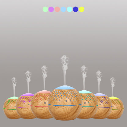 200ml Wood Grain Hollow Air Humidifier Mini Silent Mist Maker Fog Sprayer with Colorful Light for Home, Office (with CE)