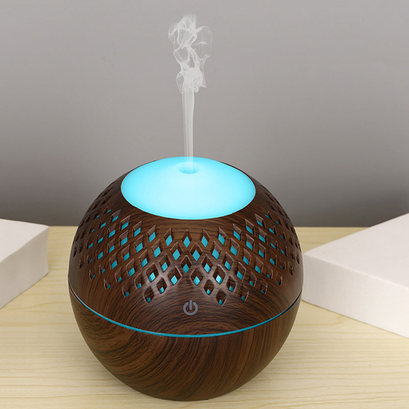 200ml Wood Grain Hollow Air Humidifier Mini Silent Mist Maker Fog Sprayer with Colorful Light for Home, Office (with CE)