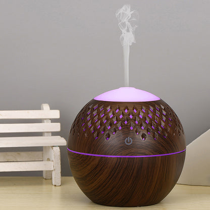 200ml Wood Grain Hollow Air Humidifier Mini Silent Mist Maker Fog Sprayer with Colorful Light for Home, Office (with CE)