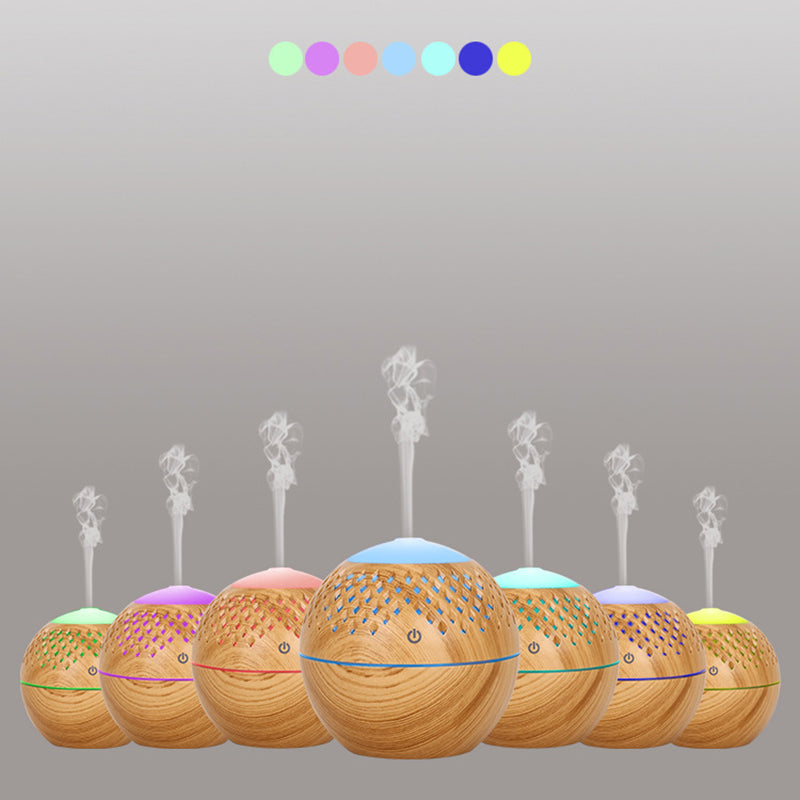 200ml Wood Grain Hollow Air Humidifier Mini Silent Mist Maker Fog Sprayer with Colorful Light for Home, Office (with CE)