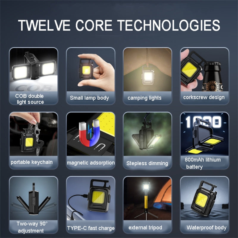 Double-Sided COB Camping Light White-Light Mini Lamp 800mAh Portable Keychain Light with Tripod Stand