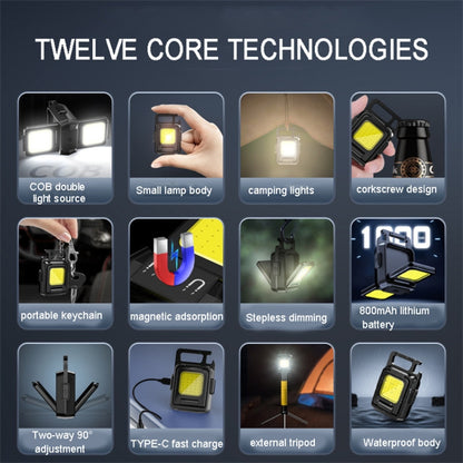Double-Sided COB Camping Light White-Light Mini Lamp 800mAh Portable Keychain Light with Tripod Stand