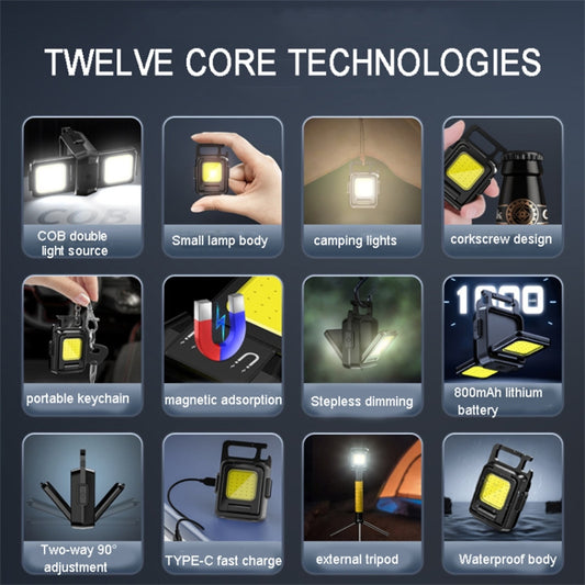 Double-Sided COB Camping Light White-Light Mini Lamp 800mAh Portable Keychain Light with Tripod Stand