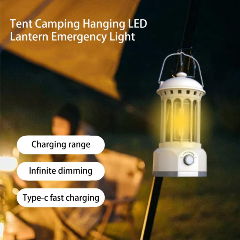Rechargeable COB Camping Light Retro Style Tent Hanging Light Lantern Lamp for Hiking Evening Party, Size: L