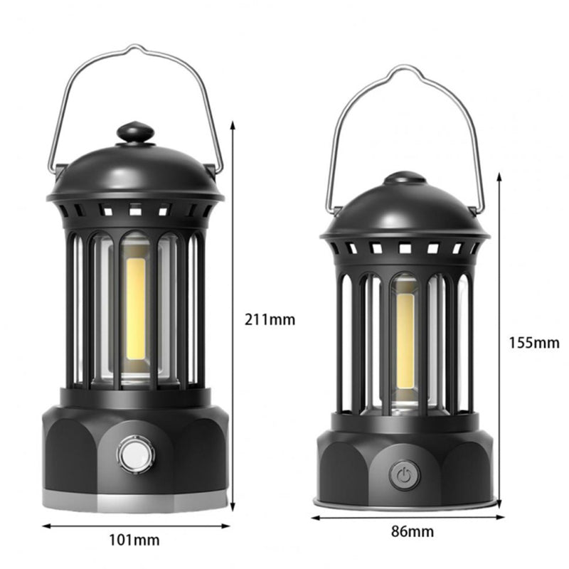 Rechargeable COB Camping Light Retro Style Tent Hanging Light Lantern Lamp for Hiking Evening Party, Size: L