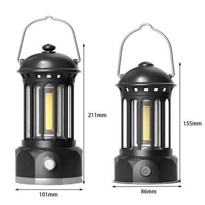 Rechargeable COB Camping Light Retro Style Tent Hanging Light Lantern Lamp for Hiking Evening Party, Size: L