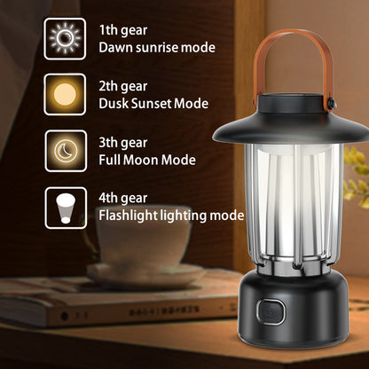 Portable Vintage Metal+Plastic Tent Lantern Rechargeable Garden Yard Hanging Lamp Camping LED Light