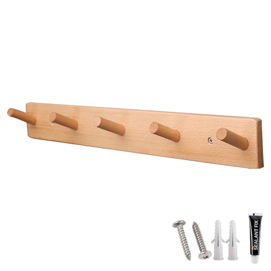 5-hook Solid Beech Wood Wall Hanger Keychain Coat Hook Rack Home Decoration (ST)