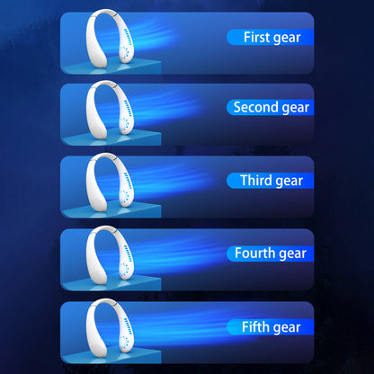 F1 Summer USB Charging Hanging Neck Cooling Fan Digital Display ABS Mini Bladeless Fan Cooler