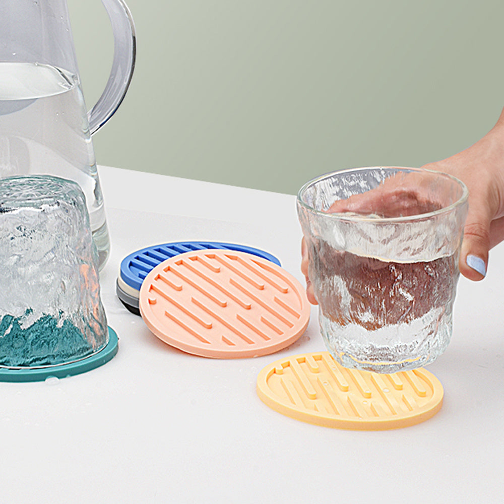 4Pcs / Set 10cm Round Thick Silicone Drink Coaster Non-Slip Heatproof Cup Mug Pad Mat