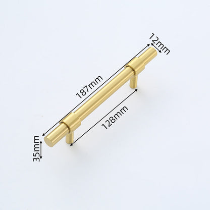 Brass Solid Cabinet Handles Modern Drawer Pulls with 25mm Screw, Hardware Round Rod Pulls 128mm Hole, 187mm Length