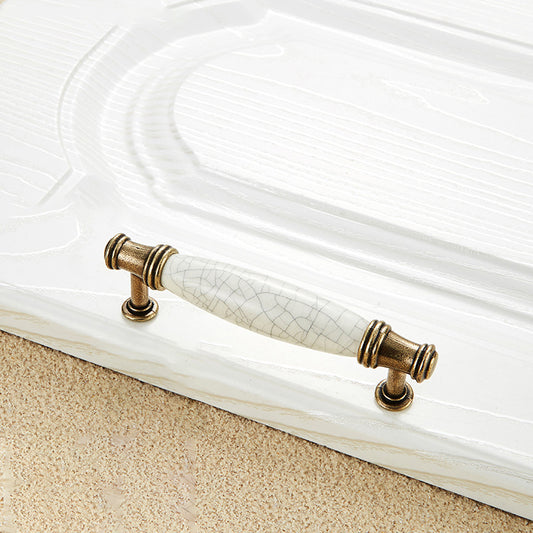 Zinc Alloy Drawer Knobs Wardrobe Door Puller White Ceramic Cracked Cabinet Handle with 22mm Screw