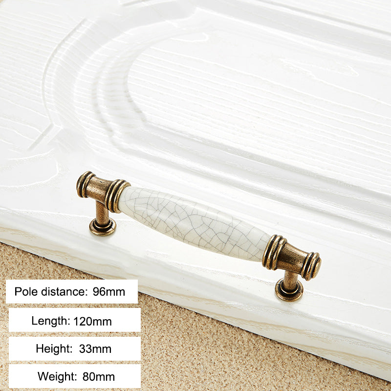 Zinc Alloy Drawer Knobs Wardrobe Door Puller White Ceramic Cracked Cabinet Handle with 22mm Screw