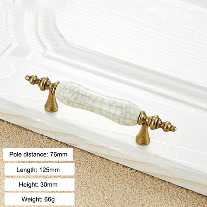 Zinc Alloy Drawer Knobs Wardrobe Door Puller White Ceramic Cracked Cabinet Handle with 22mm Screw
