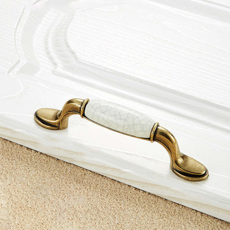 Zinc Alloy Drawer Knobs Wardrobe Door Puller White Ceramic Cracked Cabinet Handle with 22mm Screw