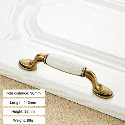 Zinc Alloy Drawer Knobs Wardrobe Door Puller White Ceramic Cracked Cabinet Handle with 22mm Screw