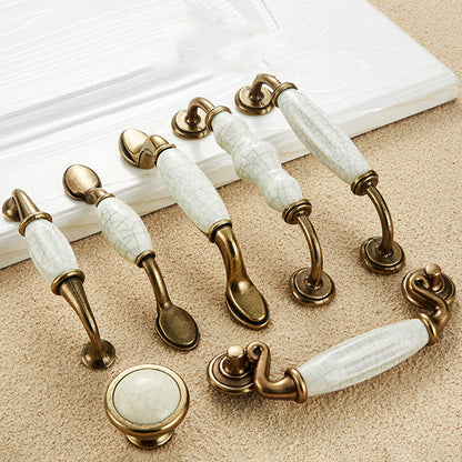 Zinc Alloy Drawer Knobs Wardrobe Door Puller White Ceramic Cracked Cabinet Handle with 22mm Screw
