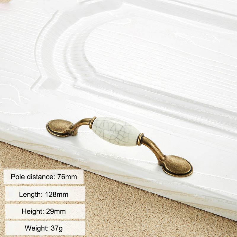 Zinc Alloy Drawer Knobs Wardrobe Door Puller White Ceramic Cracked Cabinet Handle with 22mm Screw