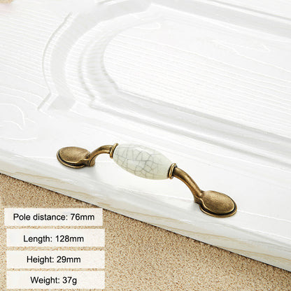 Zinc Alloy Drawer Knobs Wardrobe Door Puller White Ceramic Cracked Cabinet Handle with 22mm Screw