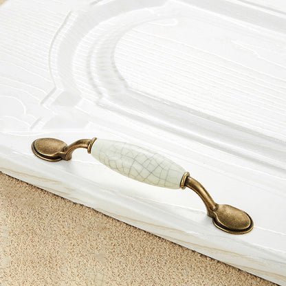 Zinc Alloy Drawer Knobs Wardrobe Door Puller White Ceramic Cracked Cabinet Handle with 22mm Screw