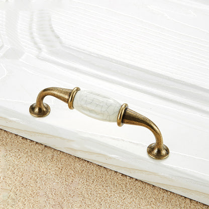 Zinc Alloy Drawer Knobs Wardrobe Door Puller White Ceramic Cracked Cabinet Handle with 22mm Screw