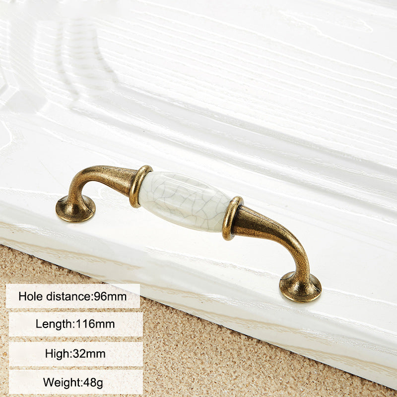 Zinc Alloy Drawer Knobs Wardrobe Door Puller White Ceramic Cracked Cabinet Handle with 22mm Screw