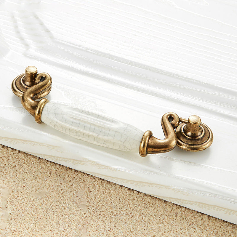 Zinc Alloy Drawer Knobs Wardrobe Door Puller White Ceramic Cracked Cabinet Handle with 22mm Screw