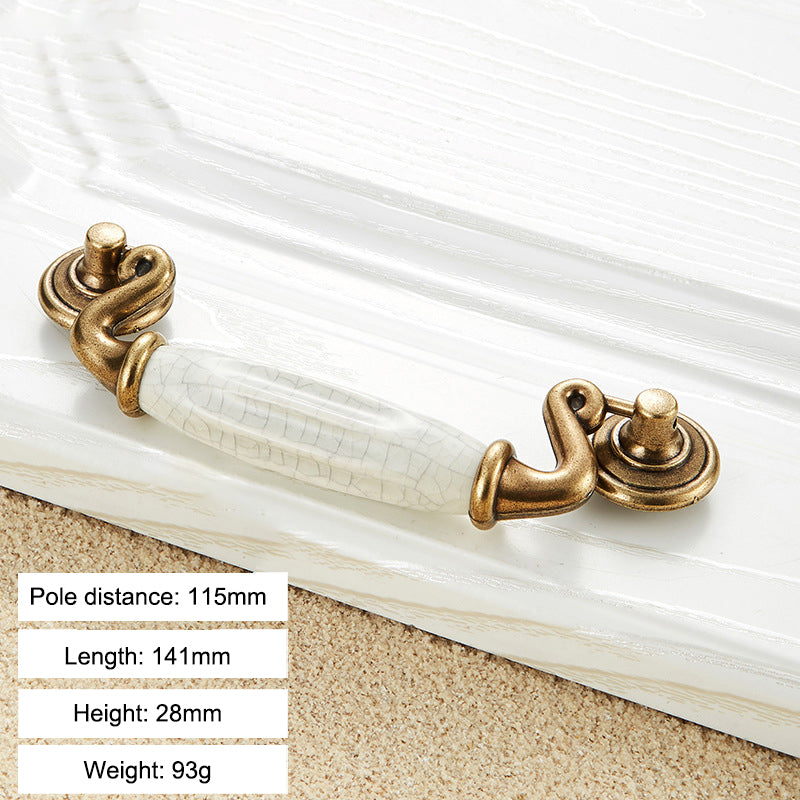Zinc Alloy Drawer Knobs Wardrobe Door Puller White Ceramic Cracked Cabinet Handle with 22mm Screw