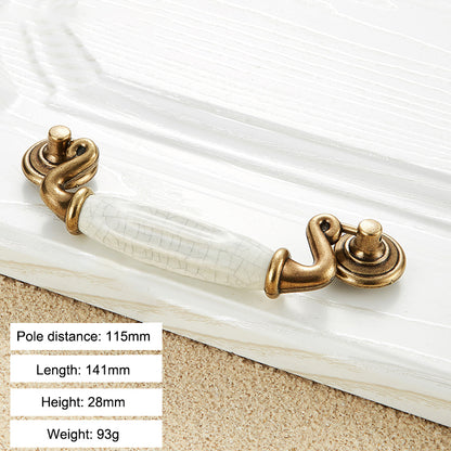Zinc Alloy Drawer Knobs Wardrobe Door Puller White Ceramic Cracked Cabinet Handle with 22mm Screw