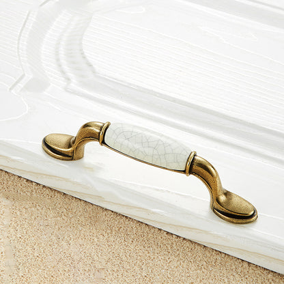 Zinc Alloy Drawer Knobs Wardrobe Door Puller White Ceramic Cracked Cabinet Handle with 22mm Screw