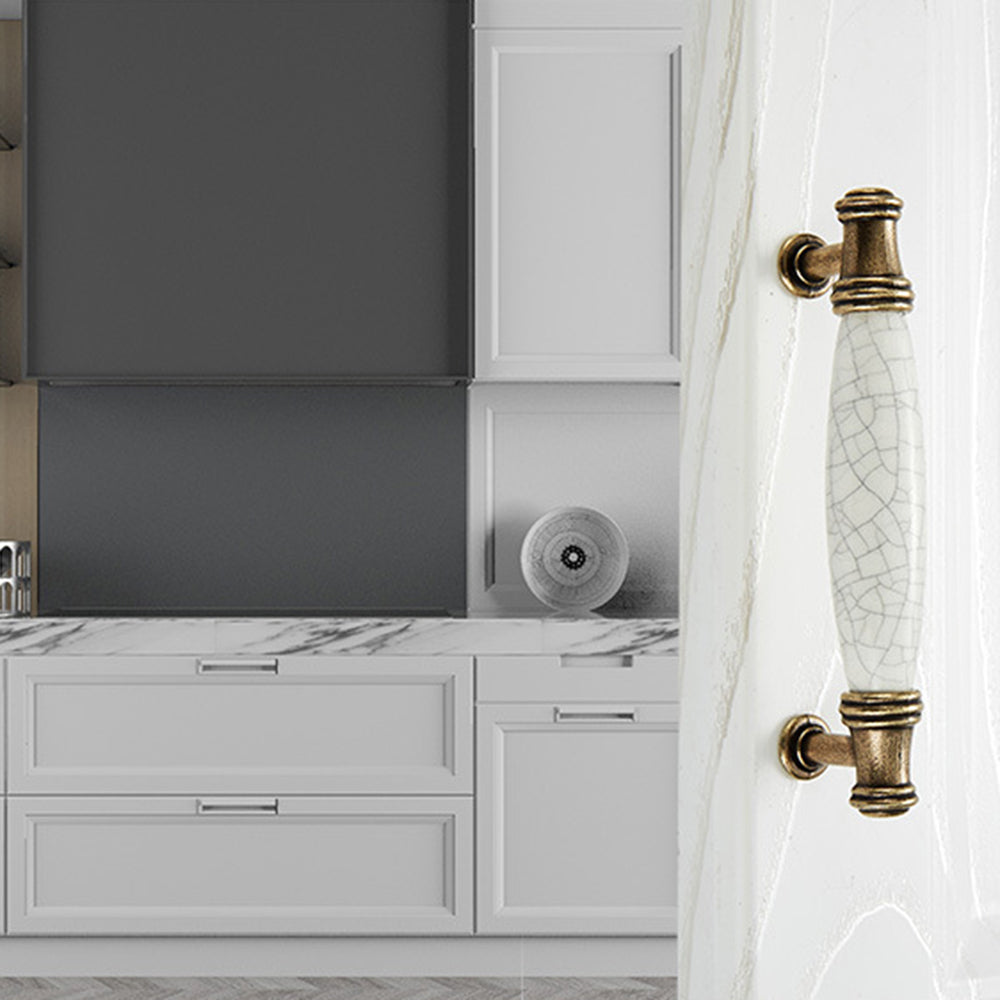 Zinc Alloy Ceramic Crack Furniture Pull Handle Cabinet Drawer Wardrobe Door Handle, 22mm Screw
