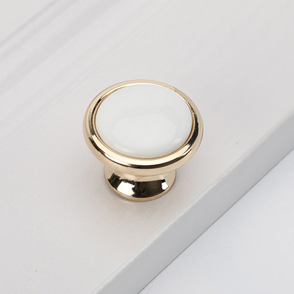 Golden Zinc Alloy Ceramic Furniture Handle Wardrobe Cabinet Knob Drawer Pull Hardware, Single Hole