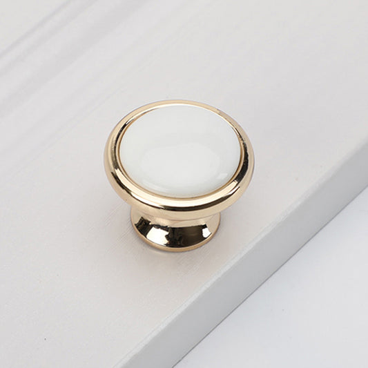 Golden Zinc Alloy Ceramic Furniture Handle Wardrobe Cabinet Knob Drawer Pull Hardware, Single Hole