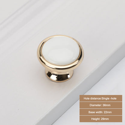 Golden Zinc Alloy Ceramic Furniture Handle Wardrobe Cabinet Knob Drawer Pull Hardware, Single Hole
