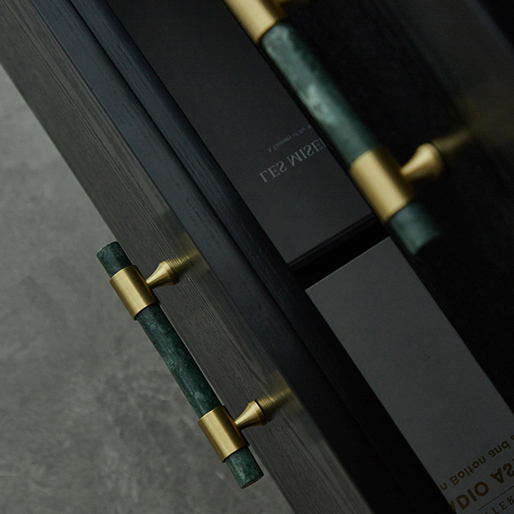 155mm Kitchen Cabinet Door Bar Pull Marble+Brass Home Decor Hardware Handle with 25mm Screw, 96mm Hole Distance