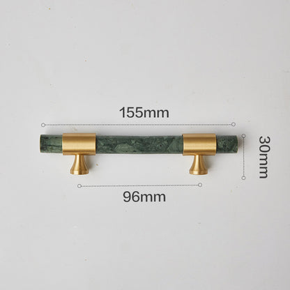 155mm Kitchen Cabinet Door Bar Pull Marble+Brass Home Decor Hardware Handle with 25mm Screw, 96mm Hole Distance