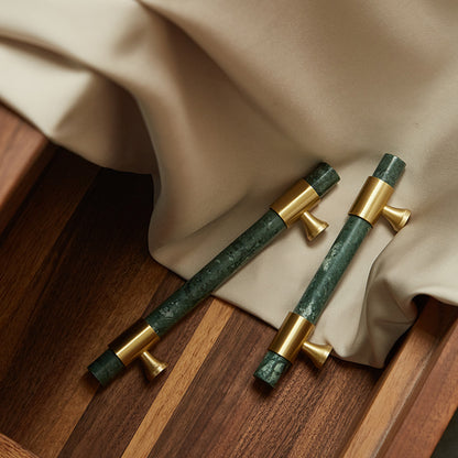 155mm Kitchen Cabinet Door Bar Pull Marble+Brass Home Decor Hardware Handle with 25mm Screw, 96mm Hole Distance