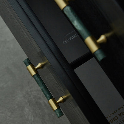 155mm Kitchen Cabinet Door Bar Pull Marble+Brass Home Decor Hardware Handle with 25mm Screw, 96mm Hole Distance