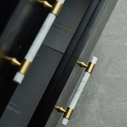 155mm Kitchen Cabinet Door Bar Pull Marble+Brass Home Decor Hardware Handle with 25mm Screw, 96mm Hole Distance