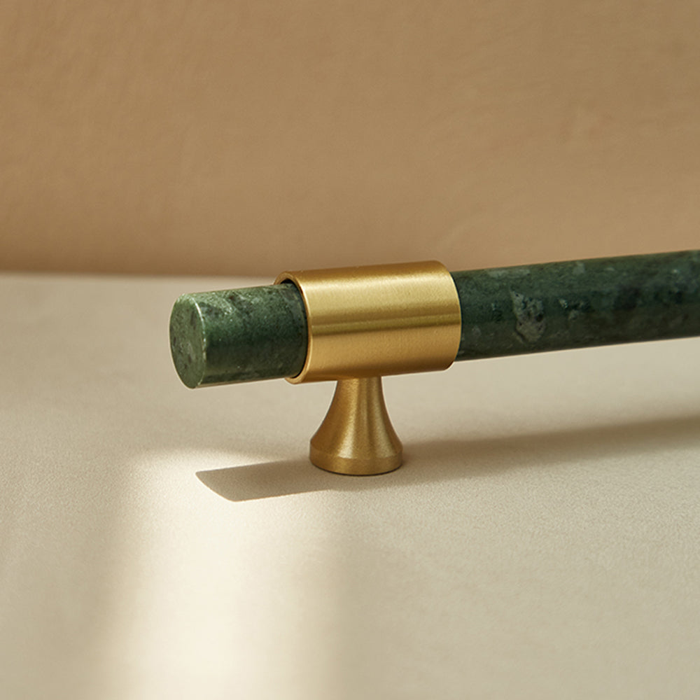 155mm Kitchen Cabinet Door Bar Pull Marble+Brass Home Decor Hardware Handle with 25mm Screw, 96mm Hole Distance
