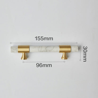 155mm Kitchen Cabinet Door Bar Pull Marble+Brass Home Decor Hardware Handle with 25mm Screw, 96mm Hole Distance