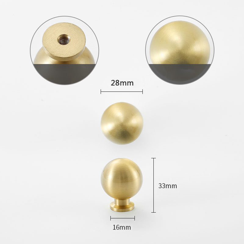 Simple Style Pure Copper Pull Round Cabinet Handle Drawer Wardrobe Knob with 25mm Screw