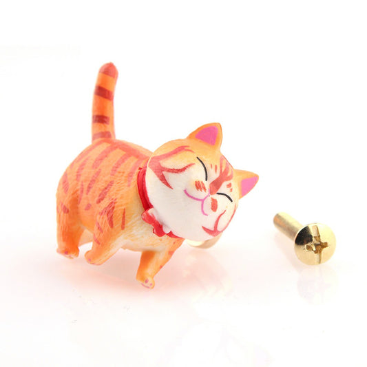 PVC+Brass Single Hole Furniture Handle Cute Cat Rotatable Drawer Wardrobe Cabinet Pull Handle, 25mm Screw