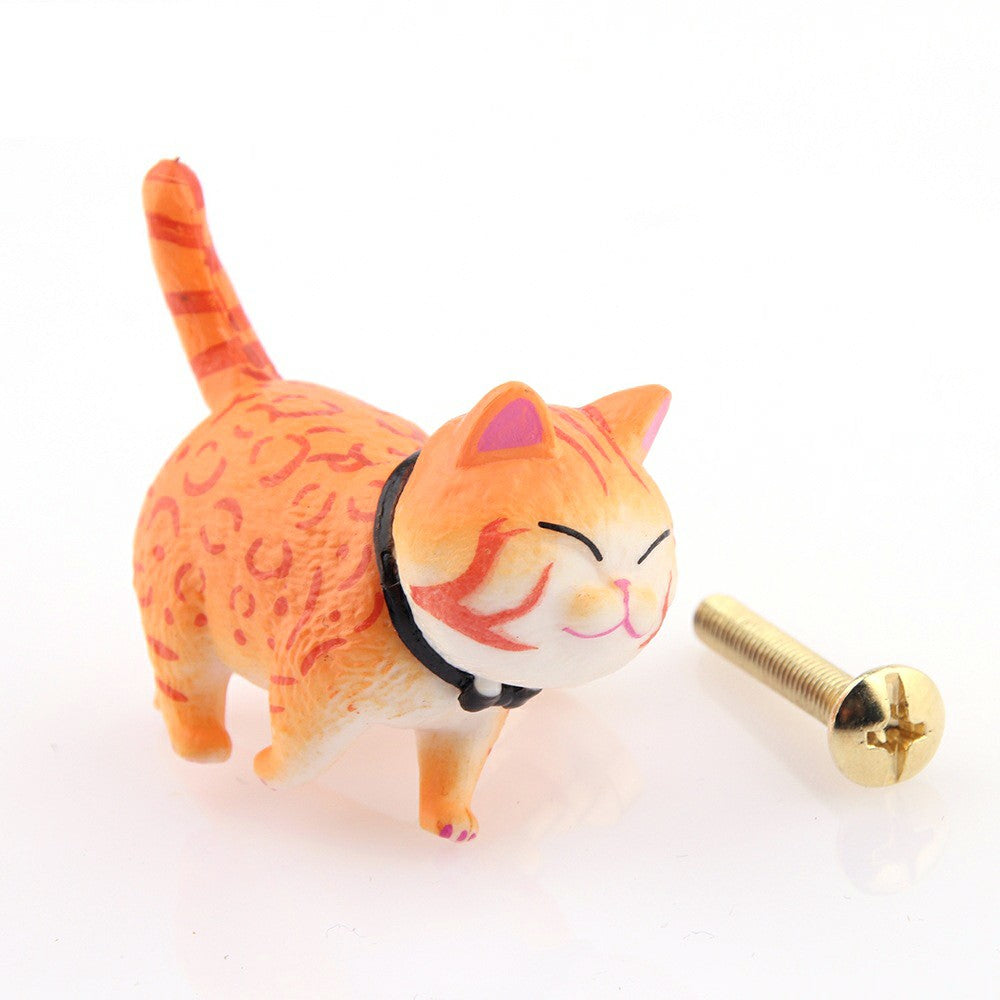 PVC+Brass Single Hole Furniture Handle Cute Cat Rotatable Drawer Wardrobe Cabinet Pull Handle, 25mm Screw